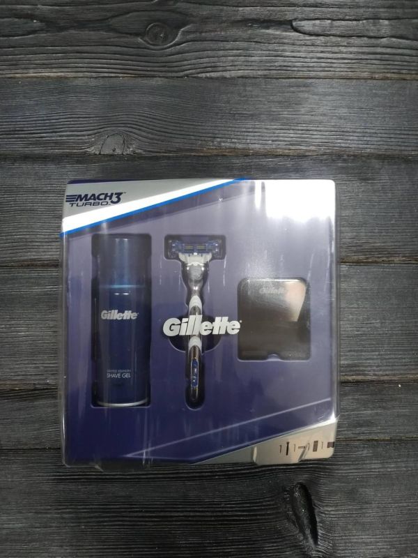 Подарочный набор Gillette Бритва Mach3 Turbo + Гель для бритья 75 мл + Крепление