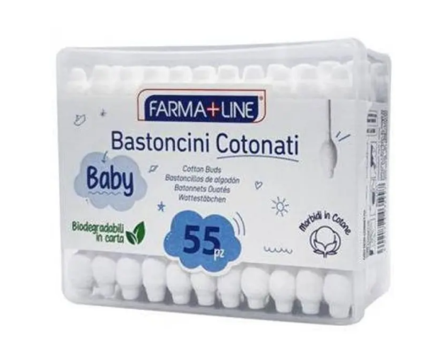 FARMA+LINE  Ватні дитячі палички з обмежувачем, 55 шт