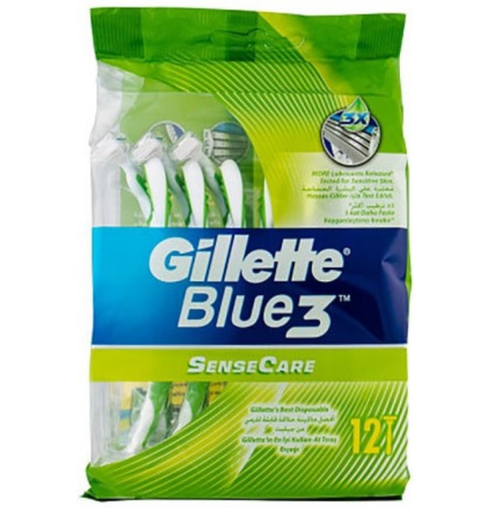 Gillette Blue 3 Sense Care Одноразові чоловічі верстати для гоління 12 шт