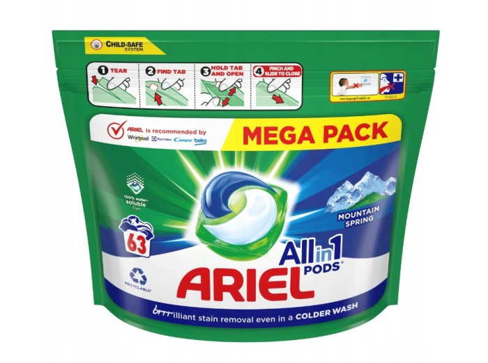 Капсулы для стирки Ariel 3 в 1 (63 шт) универсальные