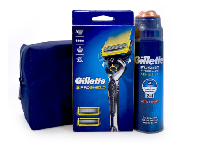 Подарунковий Набір Gillette Proshield у сумці. Бритва + 2 змінні касети + гель Fusion Proglide 170 мл