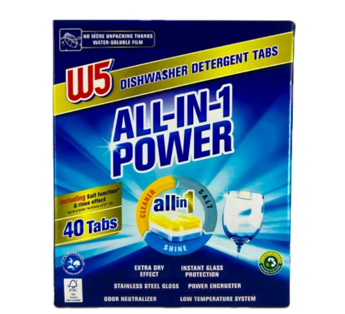 W5 Таблетки для Посудомийної машини All-in-1 40шт